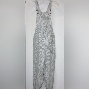 Kleen Cropped Engineer Striped Linen Blend Overalls/Jumpsuit S